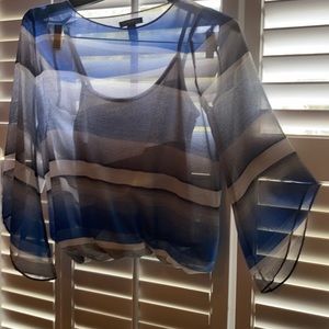 Alfani Blue, gray, white blouse bracelet sleeve